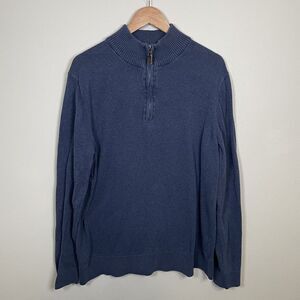 Mens L Eddie Bauer Quarter 1/4 Zip Cotton Cashmere Knit Sweater Blue Pullover
